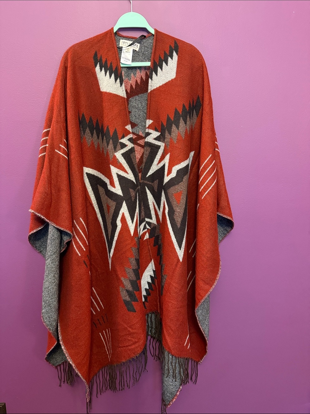Idyllwind Aztec Knit Poncho with Gray and Black Accents